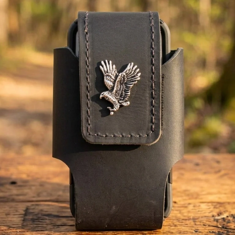 Custom Leather Cell Phone Case with Eagle Design - Miller's Leather Sh