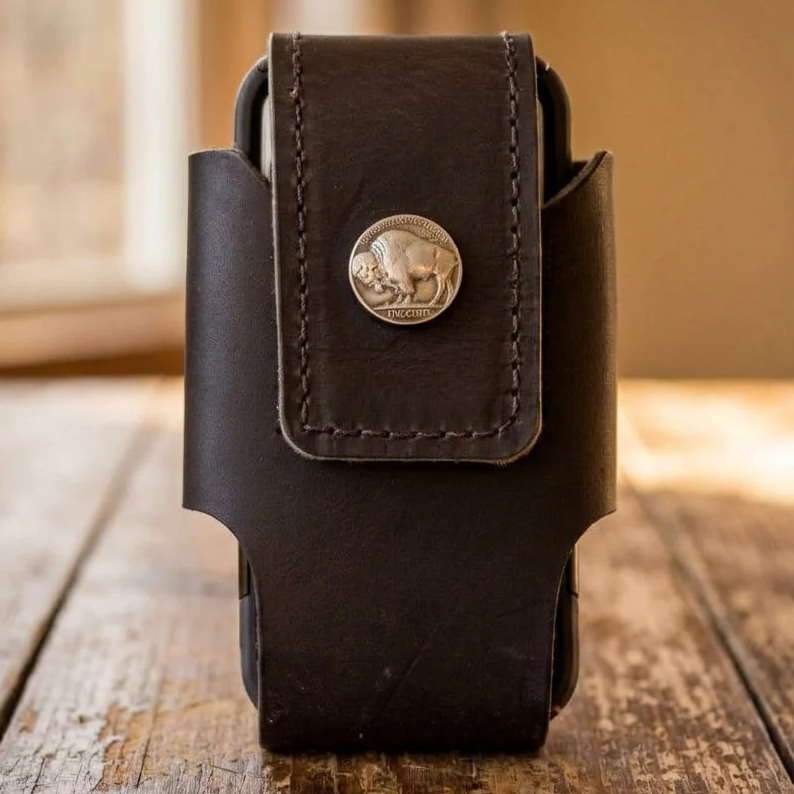 Custom Leather Cell Phone Case with Buffalo Nickel Concho - Miller's L