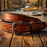 Tooled Border Handmade Leather Belt - Full Grain - Miller's Leather Sh