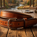 Tooled Border Handmade Leather Belt - Full Grain - Miller's Leather Sh