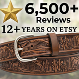 Deer Hunter Hand Tooled Leather Belt