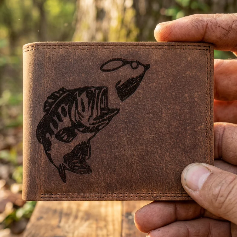 FiSHING BIFOLD DISTRESSED LEATHER WALLET