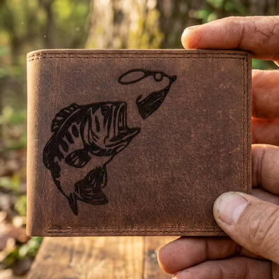 FiSHING BIFOLD DISTRESSED LEATHER WALLET