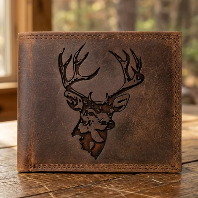 Leather Wallet with Engraved Stag