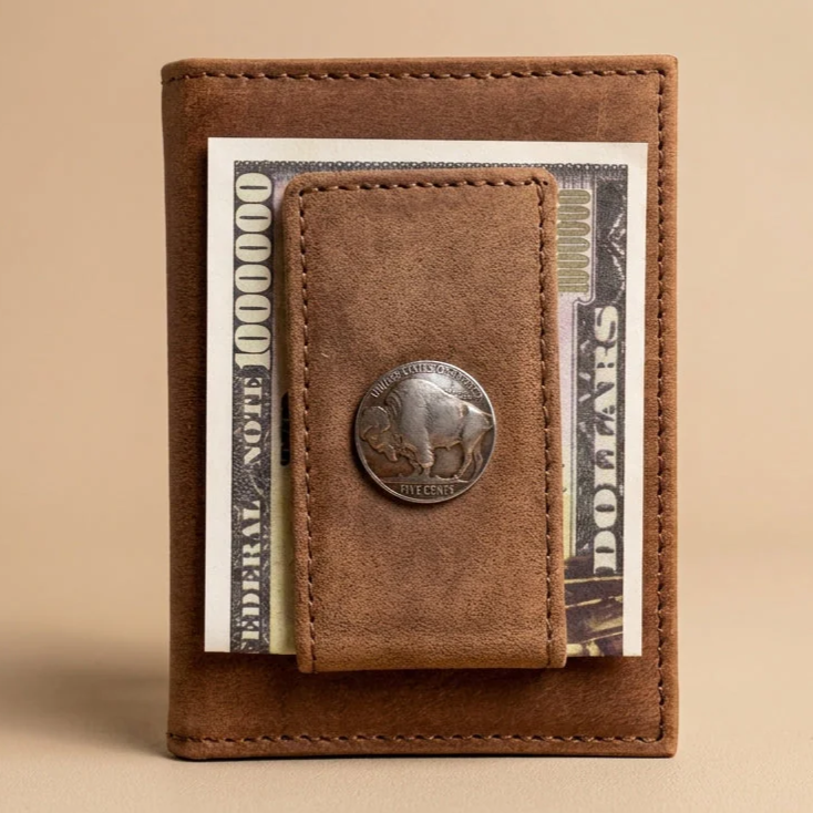 Buffalo Nickel Leather Magnetic Money Clip Wallet for Men