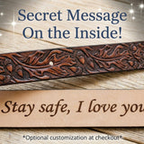 Custom Carved Leather Belt - Oak Leaf and Acorn Design - Personalized