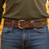 Deer Hunter Hand Tooled Leather Belt