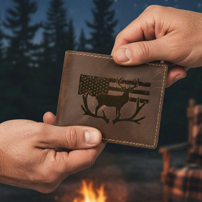 Deer with Flag and Antlers BIFOLD WALLET