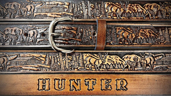 Personalized Kid's Leather Belt with Deer Scene | Miller's Leather Shop