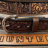 Deer Hunter Hand Tooled Leather Belt