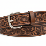 Deer Hunter Hand Tooled Leather Belt