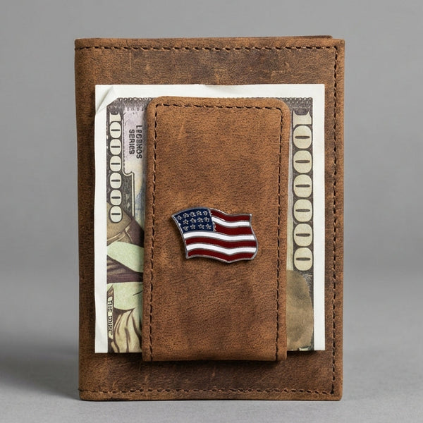Vertical Front Pocket Wallet - American Flag Concho