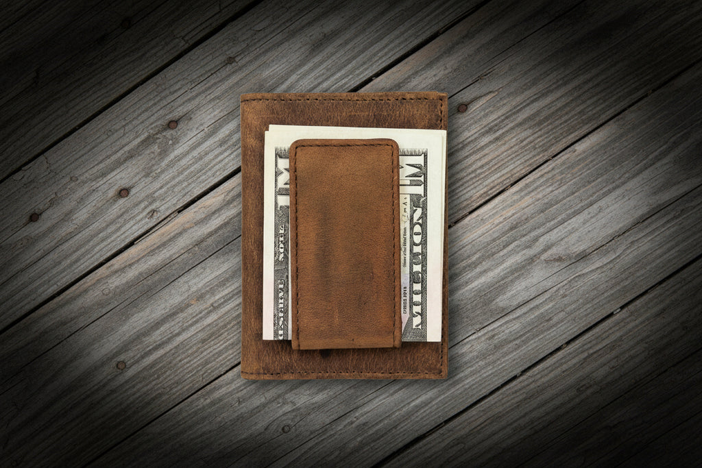 Minimalist Leather Money Clip Wallet - Slim Front Pocket Wallet