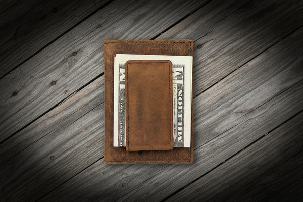 Minimalist Leather Money Clip Wallet - Slim Front Pocket Wallet