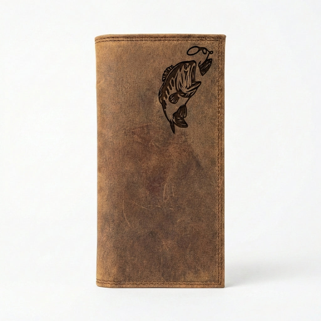 BASS FISH DISTRESSED LEATHER ROPER WALLET