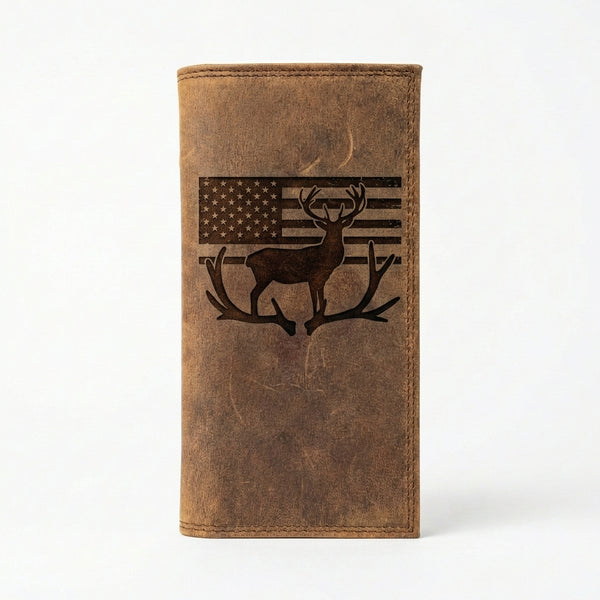 DEER Big Buck with American Flag Roper Long Wallet