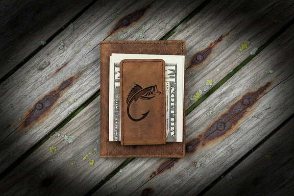 Leather Money Clip Wallet with Fish Design