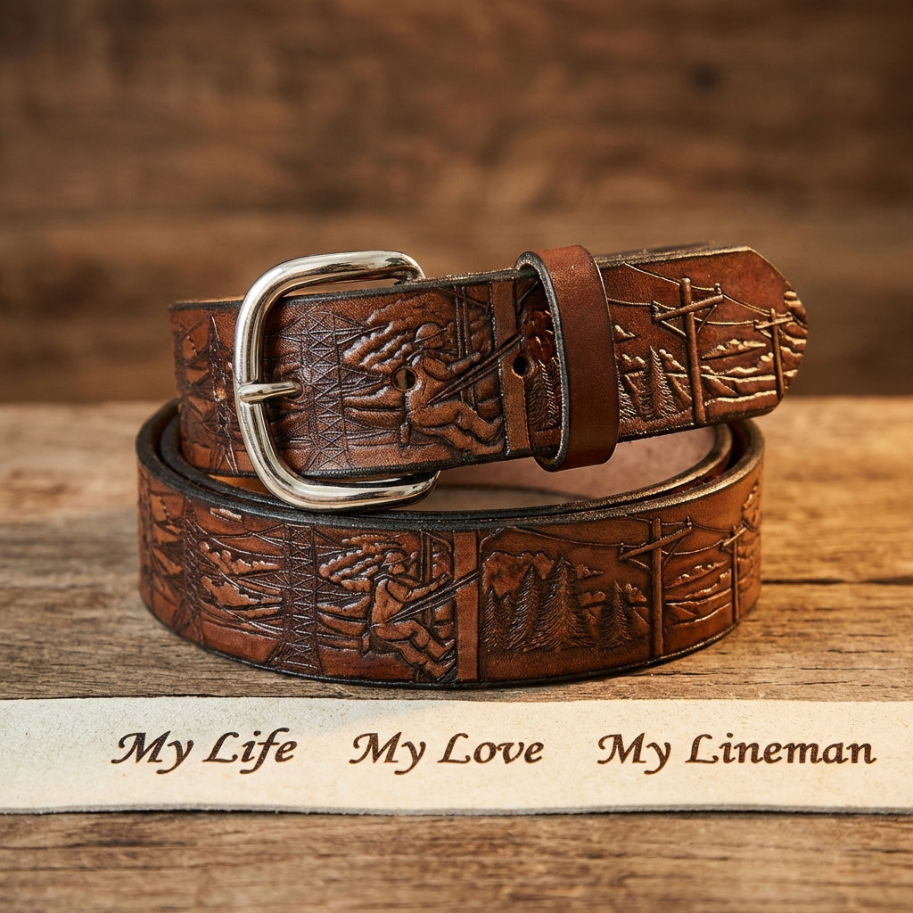 Lineman Hand Tooled Leather Belt - Full Grain Cowhide | Miller's