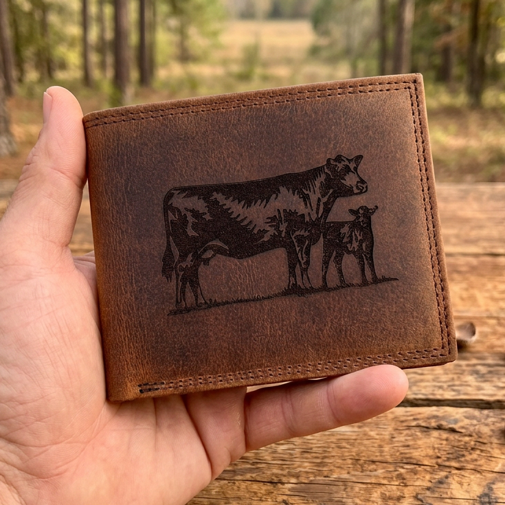 Leather Cow Wallet - Rustic Brown Bifold Wallet