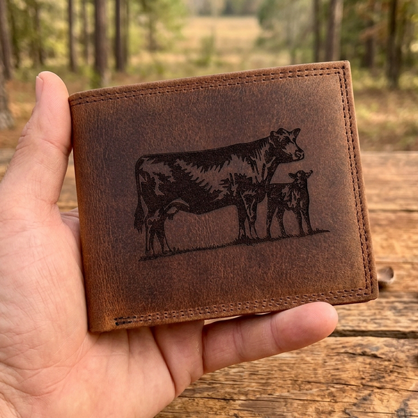 Leather Cow Wallet - Rustic Brown Bifold Wallet