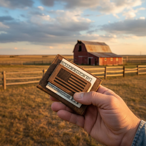 Leather American Flag Money Clip Wallet - Slim Front Pocket Design