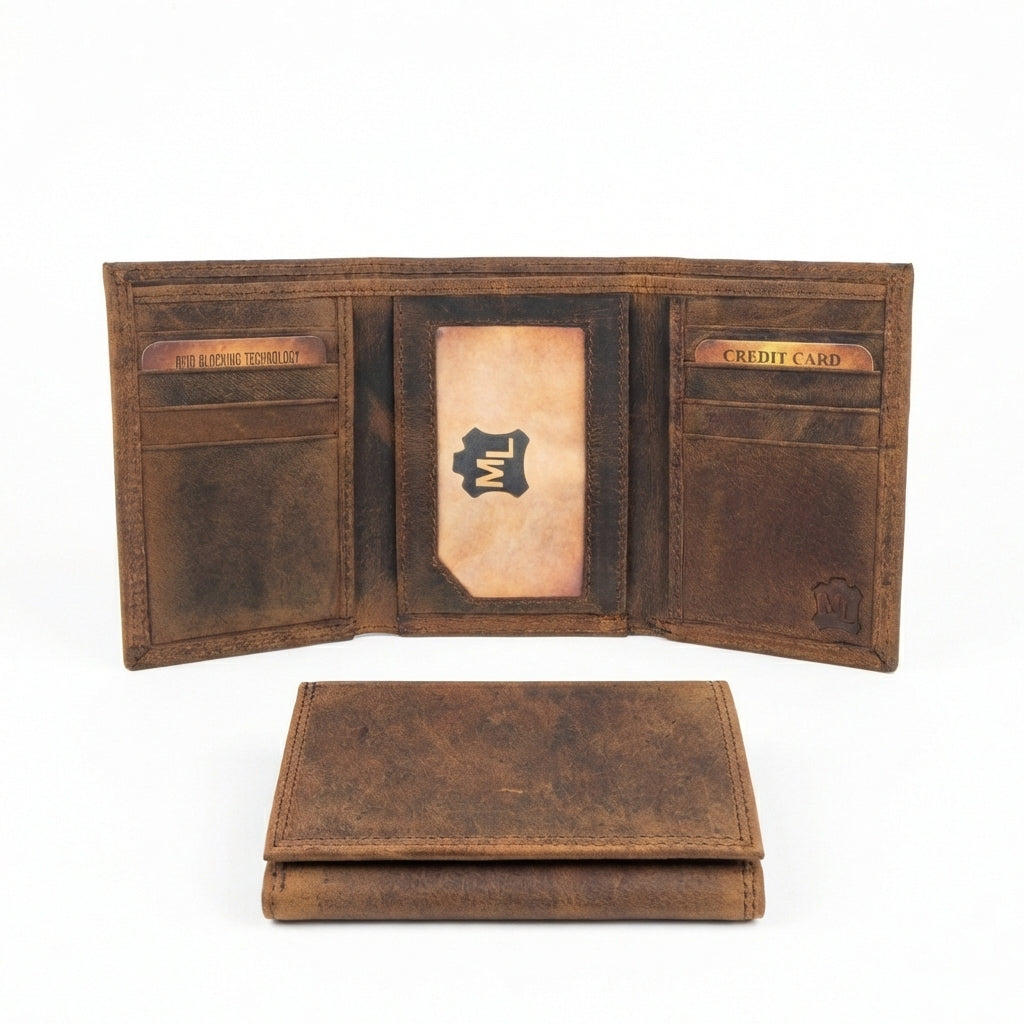 USMC Marine Corps Engraved Trifold Wallet - Brown Leather Men's Gift ...