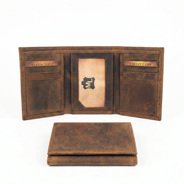 Men's Distressed Brown Leather Wallet with Welder Embossed Logo