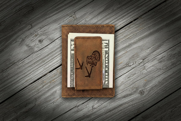 Leather Money Clip with Turkey Design
