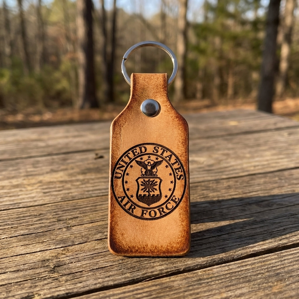 US Air Force Leather Keychain - Handcrafted Military Gift for Veterans