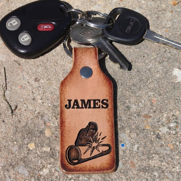 Personalized Leather Welder Keychain - Custom Name Engraved Gift for M