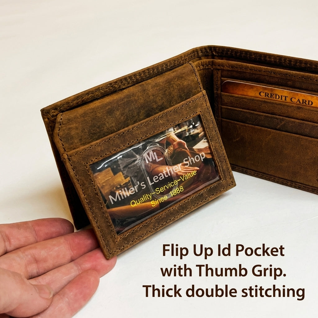 Christian American Flag Wallet with Cross - Distressed Leather Bifold