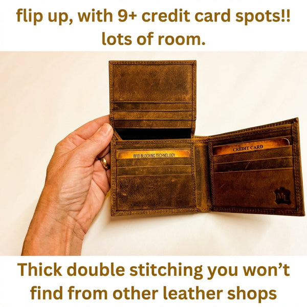 Personalized Leather Bifold Wallet - Classic Distressed Leather