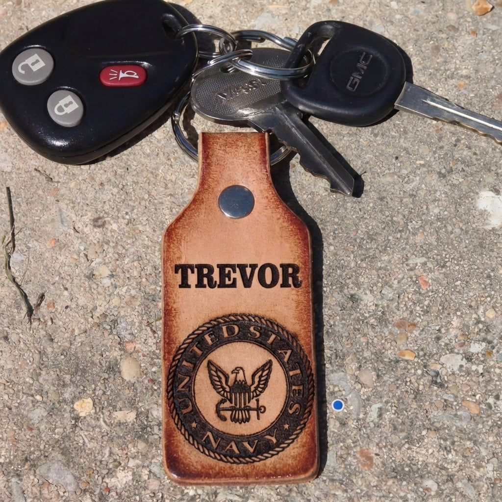 Personalized US Navy Leather Keychain | Custom Military Gift for Veter
