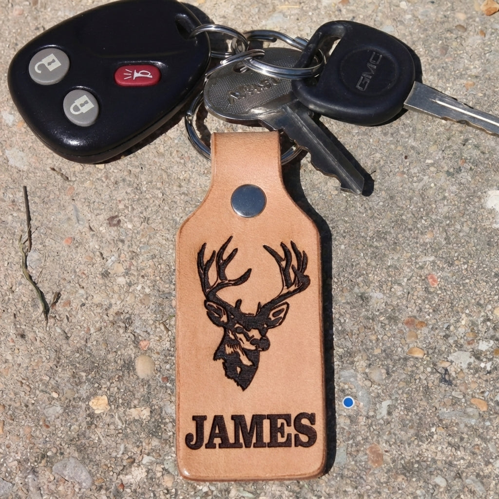 Personalized Leather Deer Keychain | Custom Name Hunting Gift | Unbran