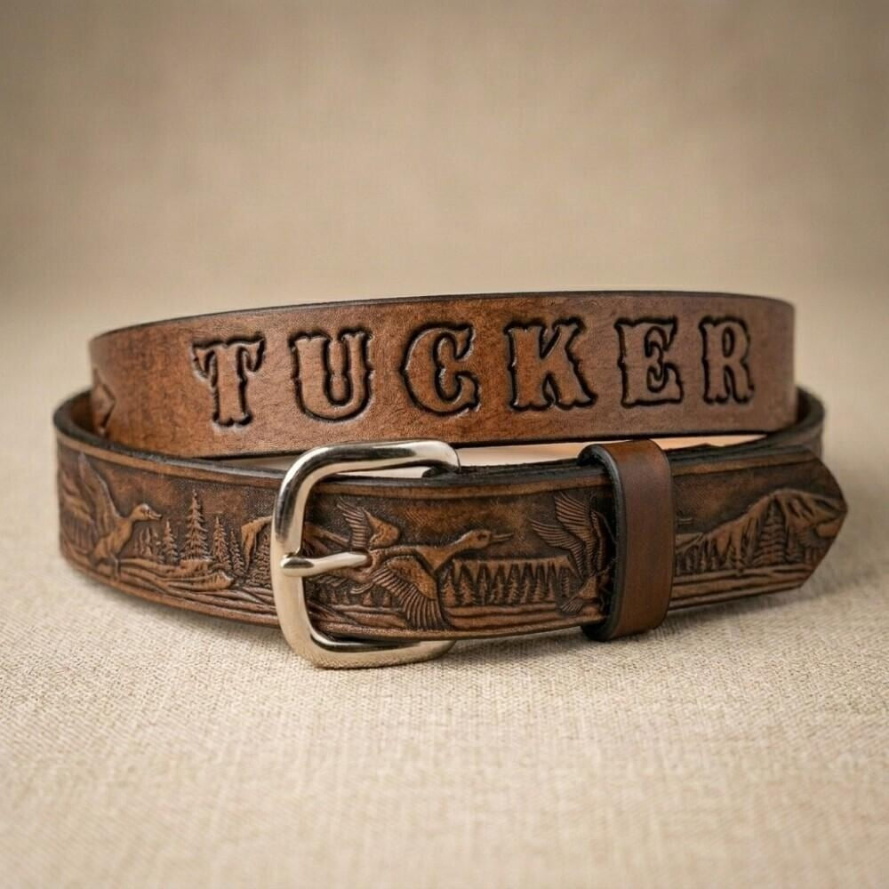 Personalized Kid's Leather Duck Hunter Belt - Free Name Engraving