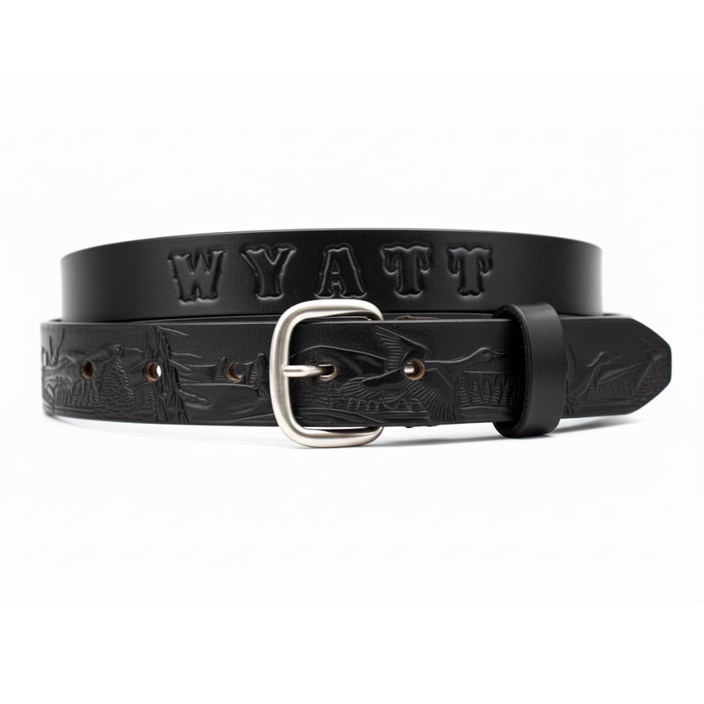 DUCK Hunter Belt, tooled leather belt, personalized belt, Name Engraved Free!