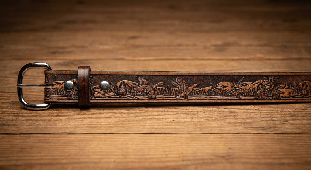 Personalized Duck Hunter Leather Belt - Handmade Full-Grain  display picture 2