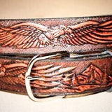 Handcrafted Men's Leather Belt, Eagle & Mountain Design - Miller's Lea