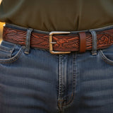 Handcrafted Men's Leather Belt, Eagle & Mountain Design - Miller's Lea
