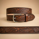 Handcrafted Men's Leather Belt, Eagle & Mountain Design - Miller's Lea
