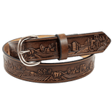 Hand Tooled Cowhide Leather Belt - Handcrafted in the USA