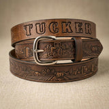 Custom Farm Tooled Leather Belt - Handmade Tractor Belt | Made in USA