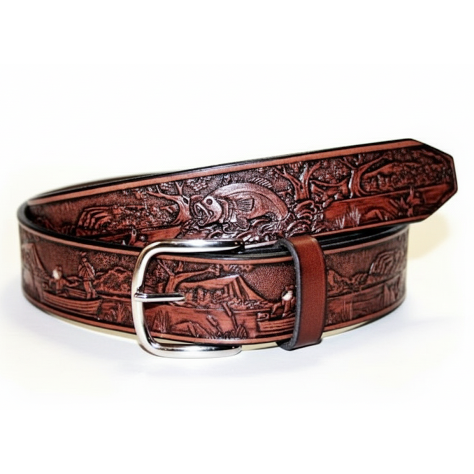 Fishing Belt, Handmade leather belt, Name Engraved Free!
