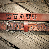 Handmade Horse & Acorn Full Grain Leather Belt - Miller's Leather Shop