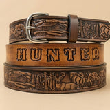Deer Hunter Hand Tooled Leather Belt