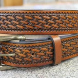 Handcrafted  SMALLER Pattern Basket Weave Leather Belt - Miller's Leather Shop