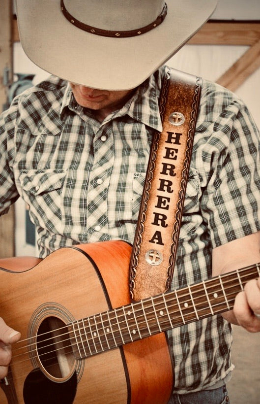 Custom Tooled Guitar Straps by Miller's Leather Shop