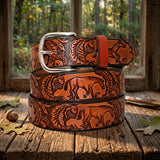 Handmade Horse & Acorn Full Grain Leather Belt - Miller's Leather Shop