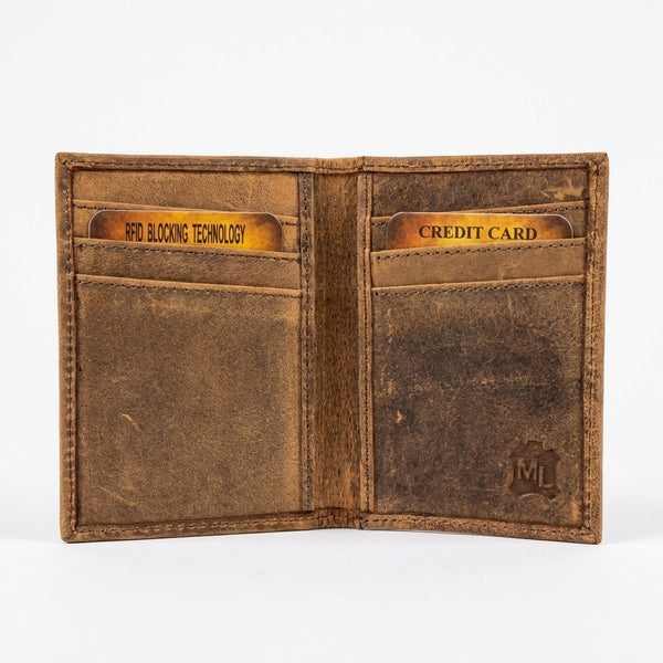 Rustic Leather Money Clip Wallet - Barbed Wire Design