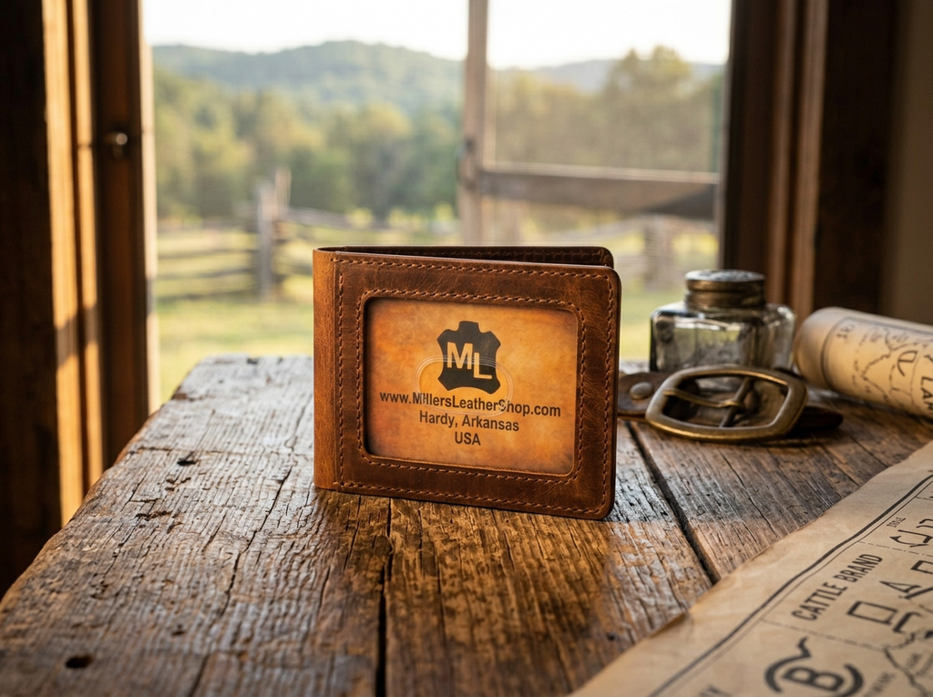 Leather Wallet Money Clip with Deer Engraving